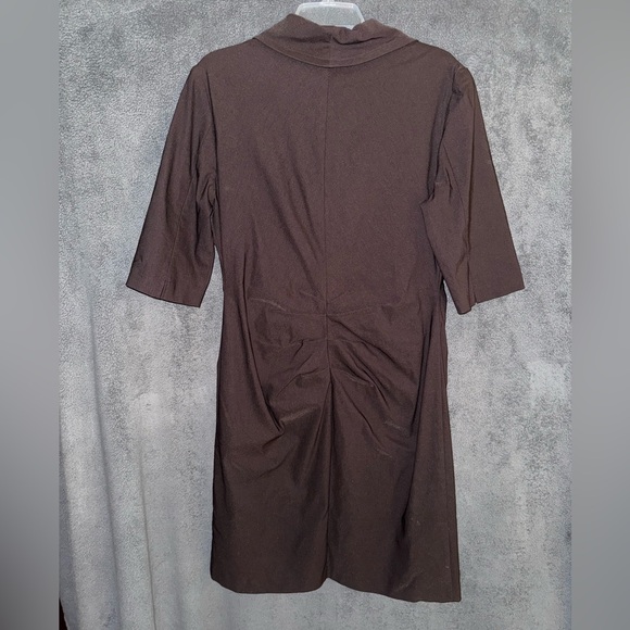 Joseph Ribkoff Sophisticated Brown Ruched Zippered Front Dress Size 16 - Picture 10 of 15